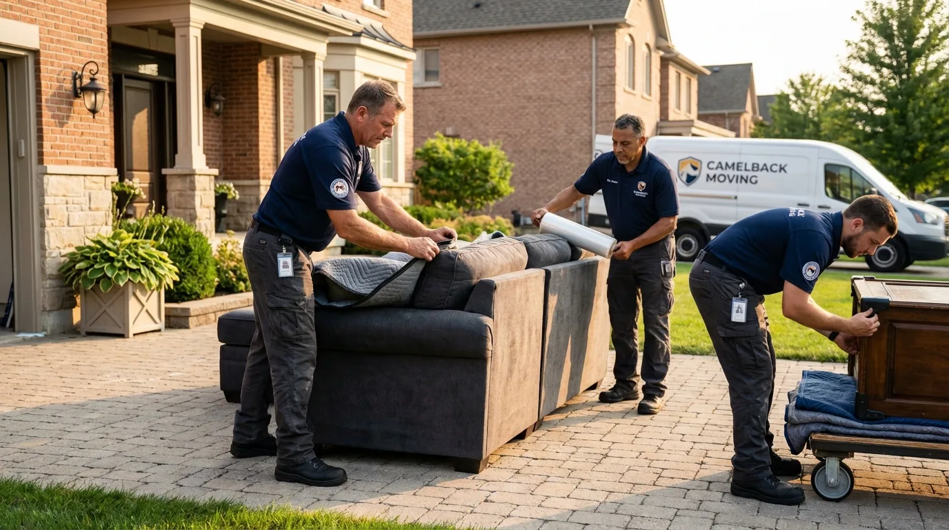 Large estate moving crew wrapping furniture in Townshend, VT